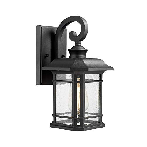 Exterior Wall Sconce Lantern Black Finish with Seeded Glass Emliviar Outdoor Wall Light Fixture 2085B3 BK